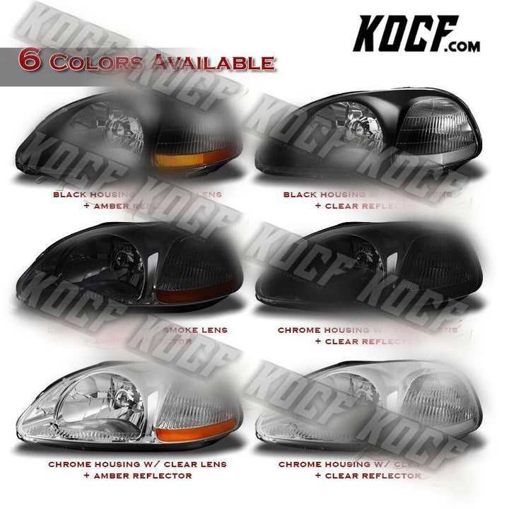 For 1996-1998 Honda Civic Black Housing Clear Lens W/Clear Reflector Headlights - KOCF.com - Car Parts