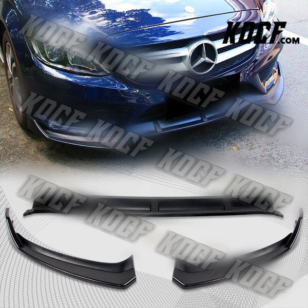 For 15-18 Mercedes W205 C180 C250 C300 Unpainted Black Front Bumper Body Lip 3PC - KOCF.com - Car Parts