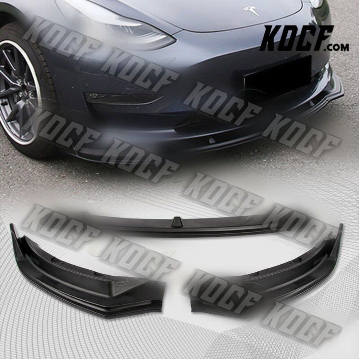 For 16-21 Tesla Model 3 Sedan Unpainted Black Front Bumper Splitter Spoiler Lip - KOCF.com - Car Parts