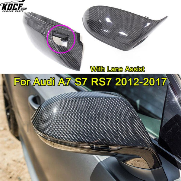 Real CF W/ Lane Assist For Audi A7 S7 2012-17 Carbon Fiber Side Rearview Mirror Covers Replacement Type