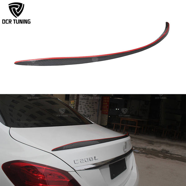 For Mercedes-Benz W205 Carbon Fiber Spoiler 4-Door Sedan AMG C63 C180 C200 C250 C260 Rear Trunk Spoiler With Red Line 2015 - UP