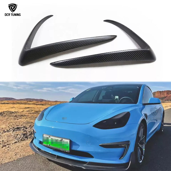 Matt Carbon Fiber Front Bumper Side Canards For Tesla Model 3 2016+ Car Front Bumper Splitter