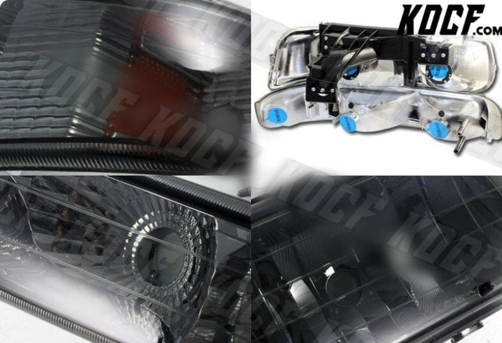 For 1999-2002 Chevy Silverado 2 Piece Smoke Housing Headlights + Bumper Lamps - KOCF.com - Car Parts