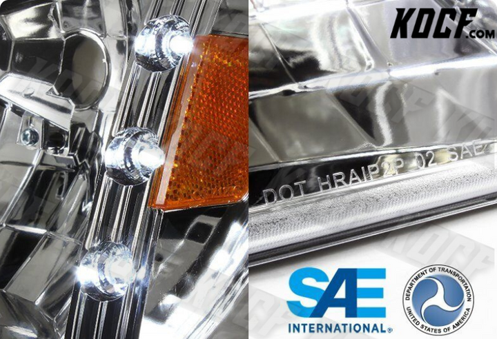 For 1993-1997 Ford Ranger Chrome Housing LED 1-Piece Head Lights+Amber Reflector - KOCF.com - Car Parts