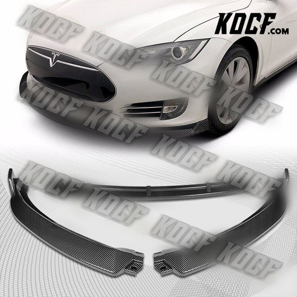 For 2012-2016 Tesla Model S V2 Carbon Look Front Bumper Splitter Spoiler Lip 3pc - KOCF.com - Car Parts