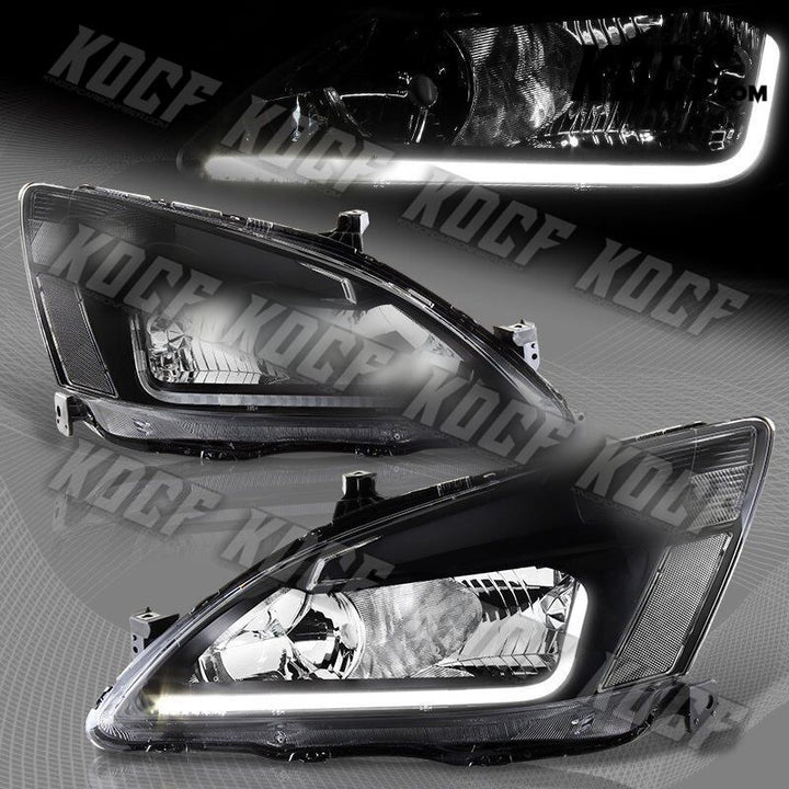 For 2003-2007 Honda Accord DRL LED Black Housing Headlights W/Clear Reflector - KOCF.com - Car Parts