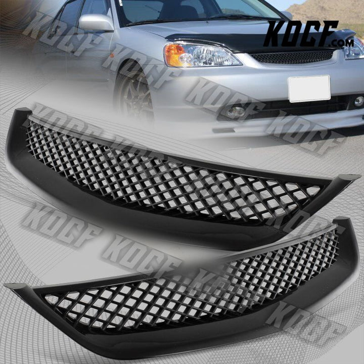 For 2001-2003 Honda Civic JDM Type R Black Mesh ABS Front Hood Grille Grill - KOCF.com - Car Parts