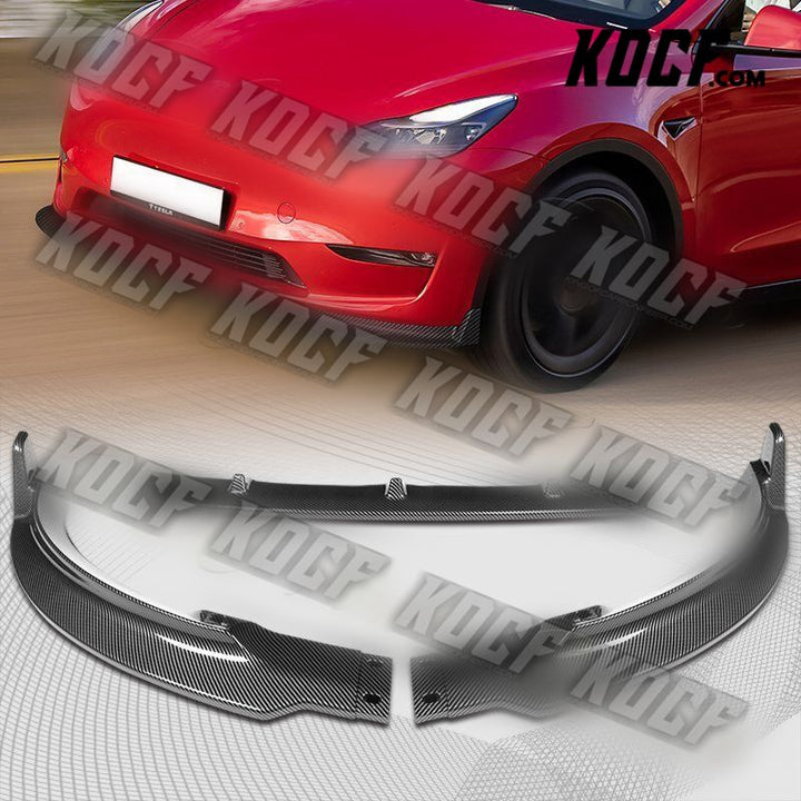 For 2020-2022 Tesla Model Y STP-Style Carbon Look Front Bumper Body Spoiler Lip - KOCF.com - Car Parts