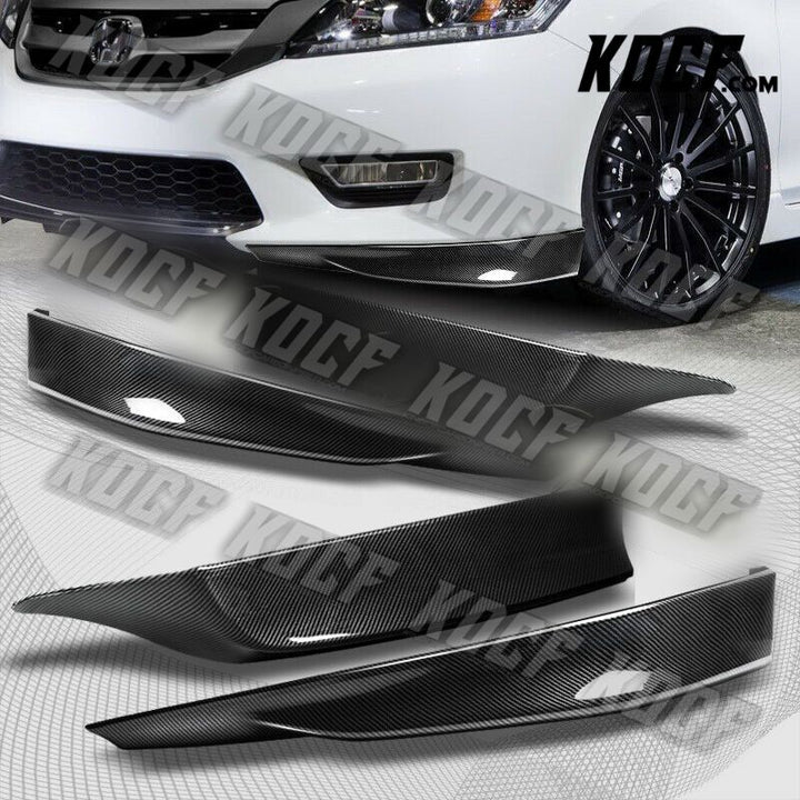 For 13-15 Accord 4-DR HFP-Style Carbon Look Front+Rear Bumper Spoiler Lip 4pcs - KOCF.com - Car Parts