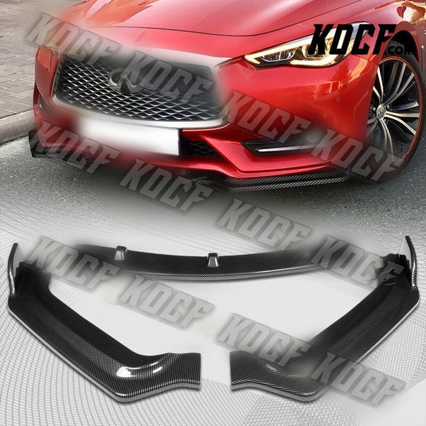 For 2017-2022 Infiniti Q60 Coupe Carbon Look V-Style Front Bumper Body Kit Lip - KOCF.com - Car Parts