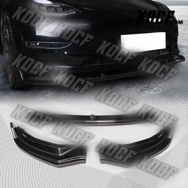 For 2017-2021 Tesla Model 3 Sedan Real Carbon Front Bumper Body Kit Lip 3Pcs - KOCF.com - Car Parts