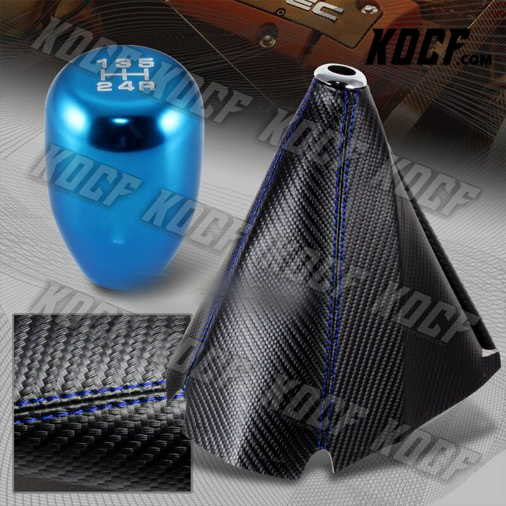 JDM Carbon Style Blue Stitch Leather Gear Manual Shifter Shift Boot Universal - KOCF.com - Car Parts