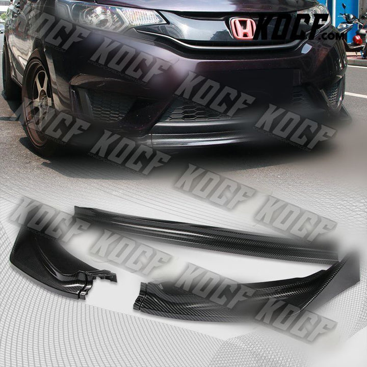 For 2014-2017 Honda Fit JDM Carbon Look Front Bumper Body Kit Spoiler Lip 3PCS - KOCF.com - Car Parts