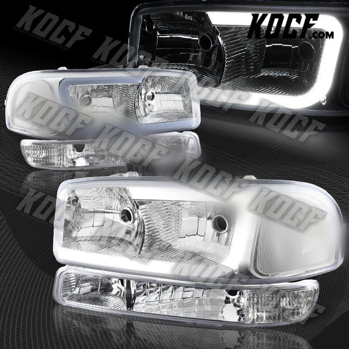 For 1999-2006 GMC Sierra 1500 2500 G2 DRL LED Chrome Clear Headlights+Bumper 4PC - KOCF.com - Car Parts