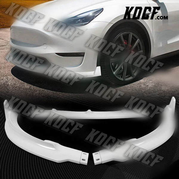 For 2020-2022 Tesla Model Y STP-Style Painted White Front Bumper Spoiler Lip 3pc - KOCF.com - Car Parts