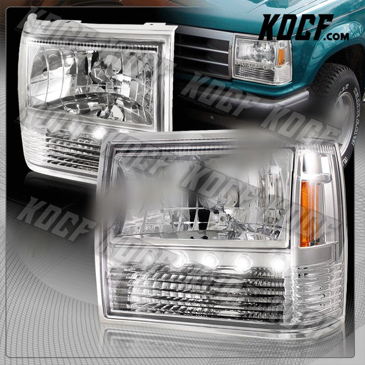 For 1991-1994 Ford Explorer Chrome Housing 1-Piece LED HeadLights+Bumper+Corner - KOCF.com - Car Parts