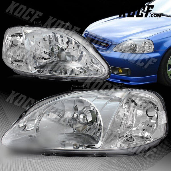 For 99-00 Honda Civic 2/3/4DR JDM Chrome Headlights W/Clear Reflector Lamps - KOCF.com - Car Parts