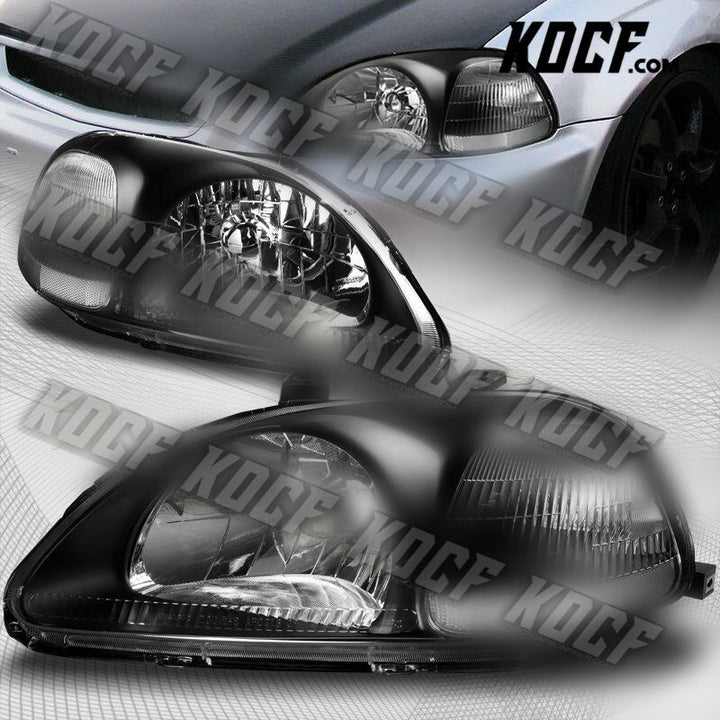 For 1996-1998 Honda Civic Black Housing Clear Lens W/Clear Reflector Headlights - KOCF.com - Car Parts