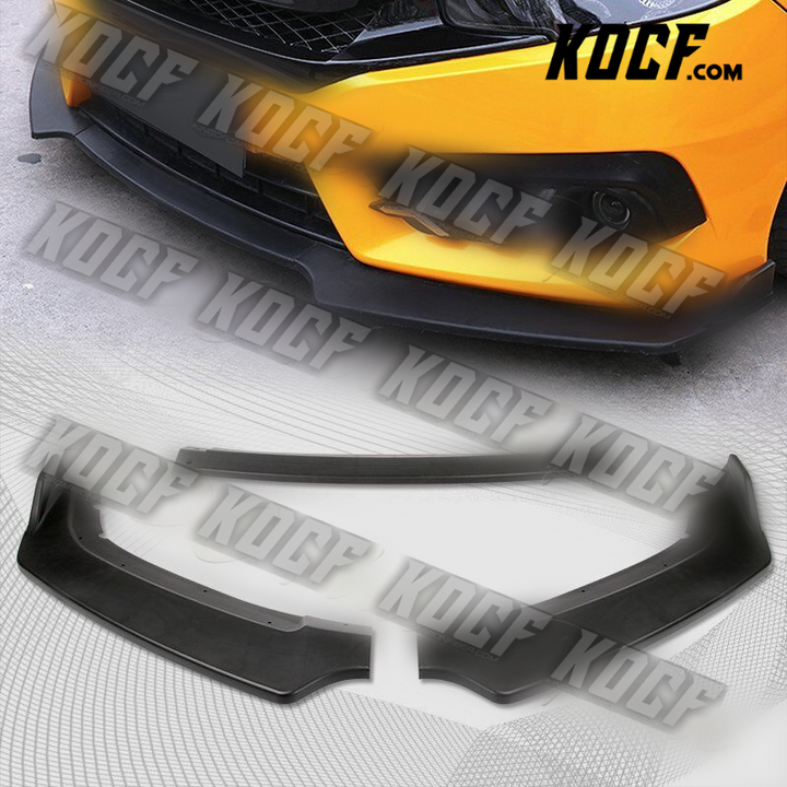 For 2016-2021 Honda Civic Gen 10Th Black Front Bumper Body Kit Spoiler Lip 3PCS - KOCF.com - Car Parts