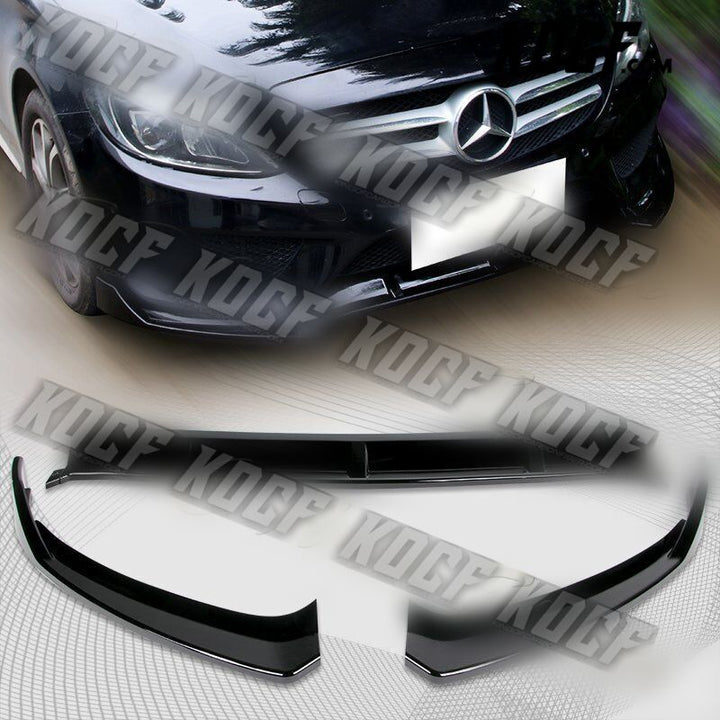 For 15-18 Mercedes W205 C180 C250 C300 Painted Black Front Bumper Body Lip 3PCS - KOCF.com - Car Parts