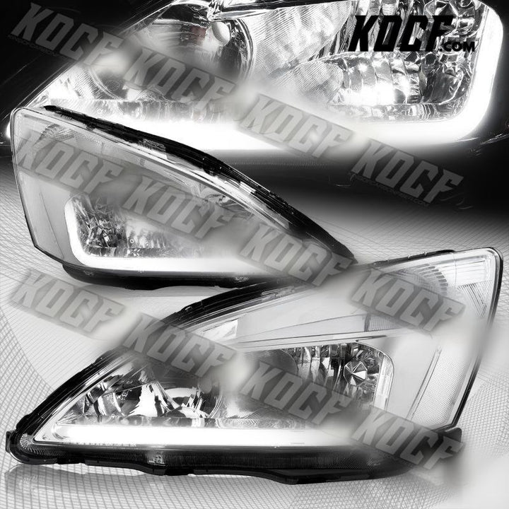 For 2003-2007 Honda Accord DRL LED Chrome Housing Headlights W/Clear Reflector - KOCF.com - Car Parts