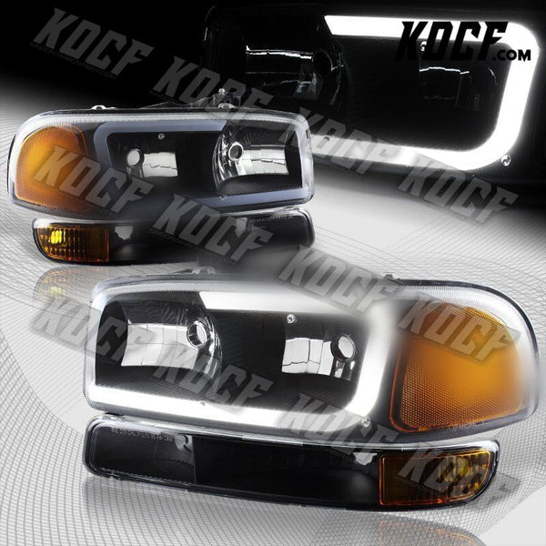 For 1999-2006 GMC Sierra 1500 2500 G2 DRL LED Black Amber Headlights+Bumper 4PCS - KOCF.com - Car Parts