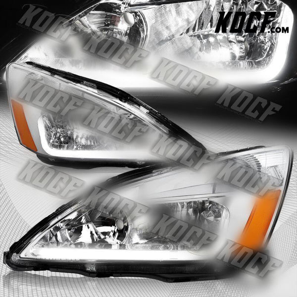 For 2003-2007 Honda Accord DRL LED Chrome Housing Headlights W/Amber Reflector - KOCF.com - Car Parts