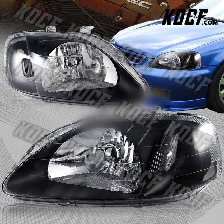 For 1999-2000 Honda Civic JDM Black Housing W / Clear Reflector Headlights Lamps - KOCF.com - Car Parts