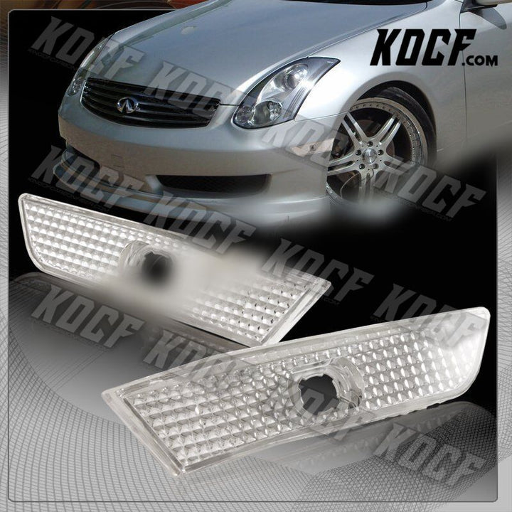 For 03-07 Infiniti G35 Coupe Chrome Housing Clear Lens Bumper Side Marker Lights - KOCF.com - Car Parts