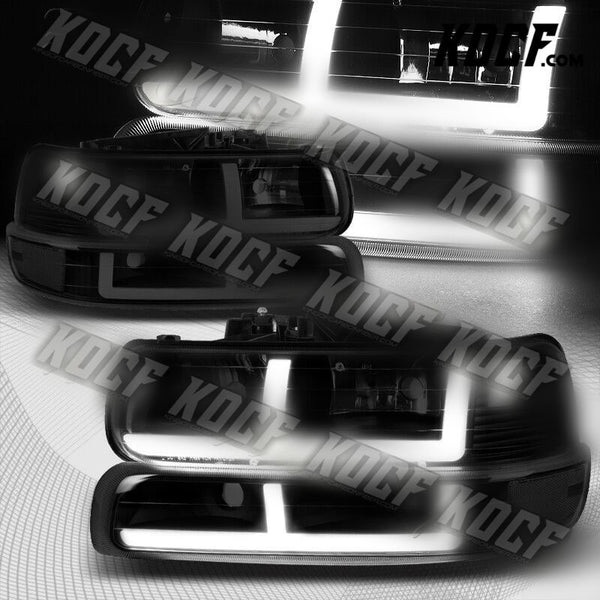 For 99-02 Silverado/00-06 Tahoe Suburban G2 LED Bar Black/Smoke Headlight+Bumper - KOCF.com - Car Parts