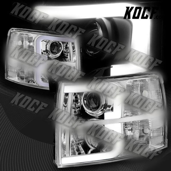 For 2007-2014 Chevy Silverado LED Chrome Projector Headlights Clear Reflector - KOCF.com - Car Parts