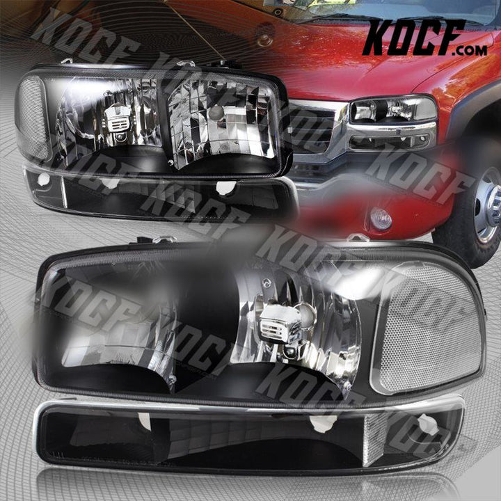 For GMC Sierra/Yukon XL 1500 2500 Black Housing Headlights+Bumper Signal Lamps - KOCF.com - Car Parts