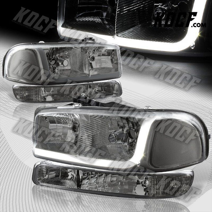 For GMC Sierra/Yukon XL 1500 2500 DRL LED Smoke Clear Headlights+Bumper Lamp 4PC - KOCF.com - Car Parts