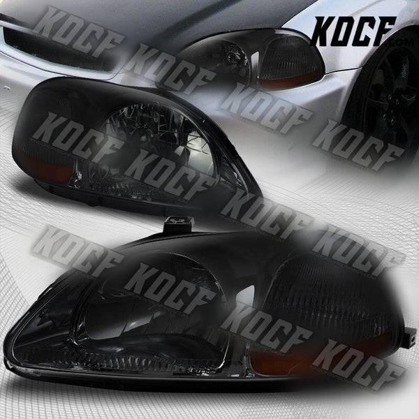 For 96-98 Honda Civic 2/3/4DR Smoke Lens Headlights W/Amber Reflector Lamps - KOCF.com - Car Parts