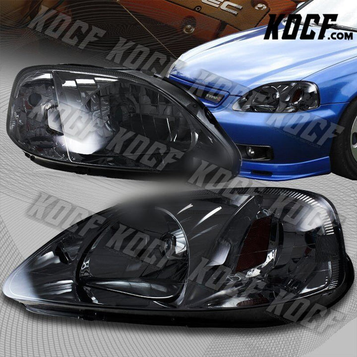 For 1999-2000 Honda Civic Chrome Housing Smoke Lens Amber Reflector Headlights - KOCF.com - Car Parts