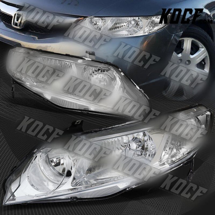 For 2006-2011 Honda Civic 4DR/Sedan Chrome Housing Headlights W/Clear Reflector - KOCF.com - Car Parts