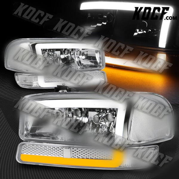 For 1999-2007 GMC Sierra Yukon DRL LED Chrome Clear Headlights+Bumper Lamps 4PCS - KOCF.com - Car Parts