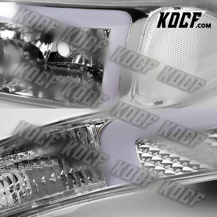 For 1999-2007 GMC Sierra Yukon DRL LED Chrome Clear Headlights+Bumper Lamps 4PCS - KOCF.com - Car Parts