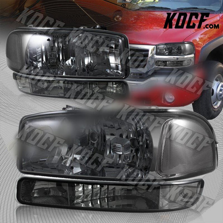 For GMC Sierra/Yukon XL 1500 2500 Smoke Headlights+Bumper Clear Signal Lamps - KOCF.com - Car Parts