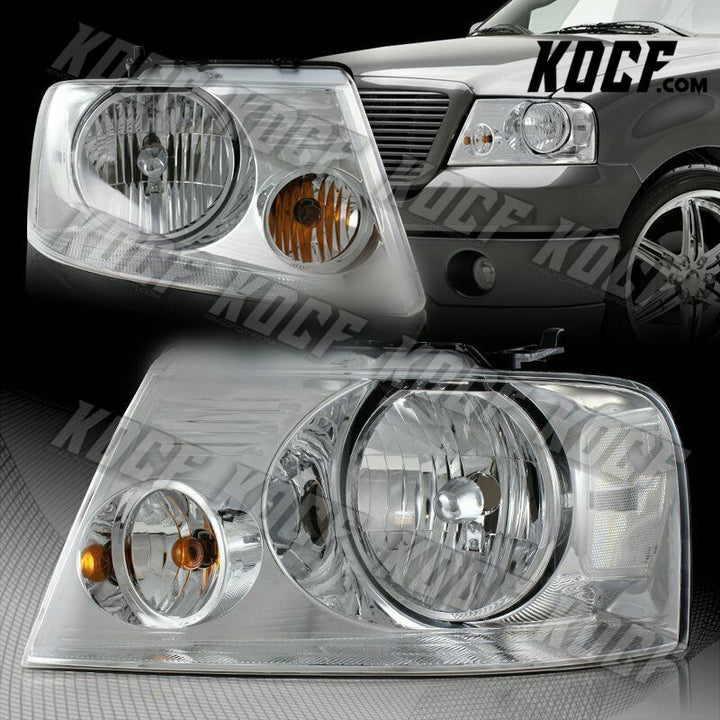 For Ford F-150/F150 Chrome Housing Clear Len Headlights W/ Clear Reflector Lamps - KOCF.com - Car Parts