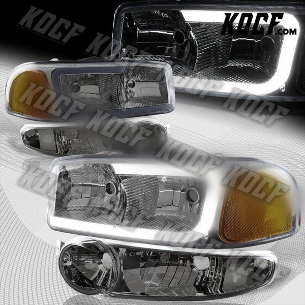 For GMC Sierra/Yukon XL 1500 Denali G2 DRL LED Smoke Amber Headlights+Bumper 4PC - KOCF.com - Car Parts