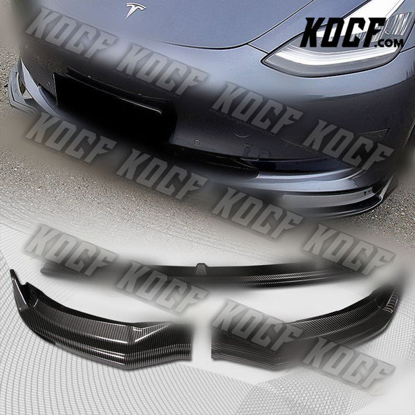 For 16-21 Tesla Model 3 Sedan Carbon Look Front Bumper Body Splitter Spoiler Lip - KOCF.com - Car Parts