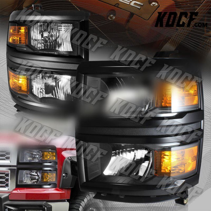 For Chevy Silverado 1500 Black Housing Clear Lens W/Amber Reflector Headlights - KOCF.com - Car Parts