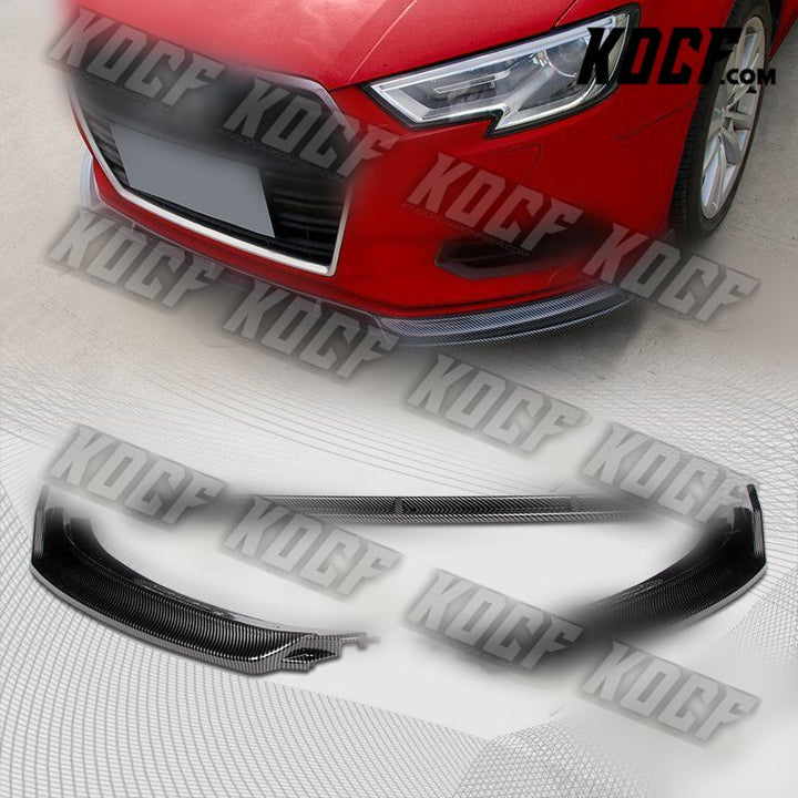 For 2017-2020 Audi A3 Carbon Fiber Look Front Bumper Body Kit Spoiler Lip 3PCS - KOCF.com - Car Parts