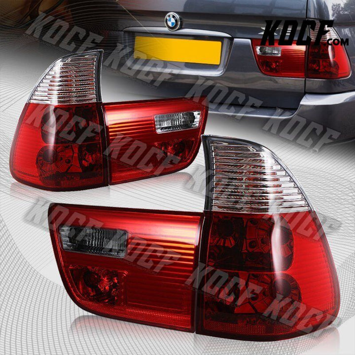 For BMW E53 X5 Chrome Housing Red/Clear Lens Rear Brake Tail Lights Lamps Pair - KOCF.com - Car Parts