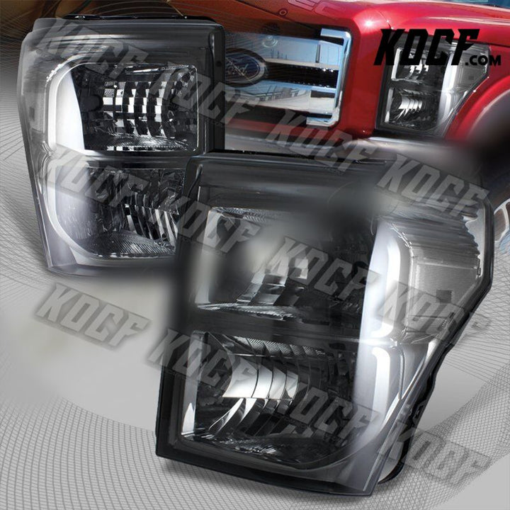 For Ford F250/F350/F450 Super Duty Smoke Lens Headlights W/Clear Reflector Lamps - KOCF.com - Car Parts