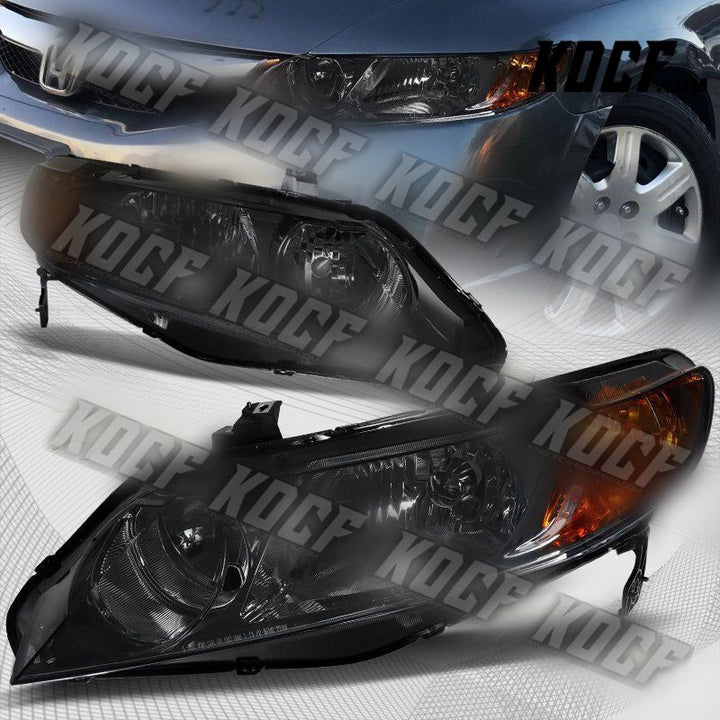 For 2006-2011 Honda Civic 4DR/Sedan Smoke Lens Headlights W/Amber Reflector Lamp - KOCF.com - Car Parts