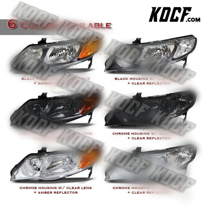 For 2006-2011 Honda Civic 4DR/Sedan Smoke Lens Headlights W/Amber Reflector Lamp - KOCF.com - Car Parts