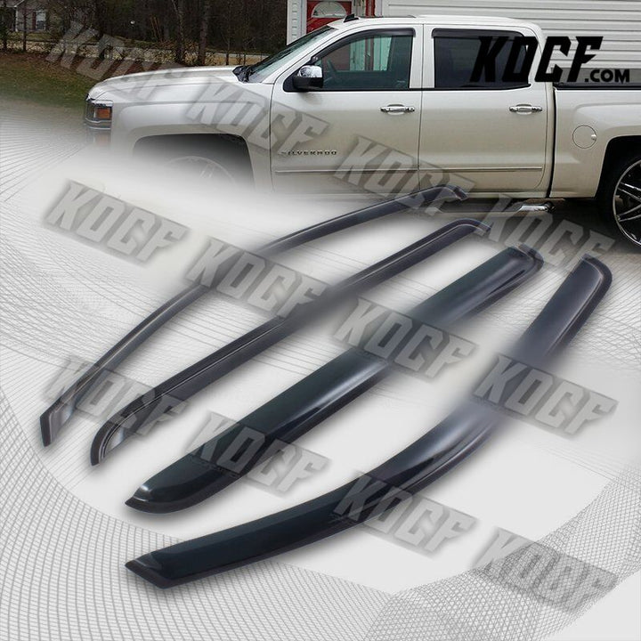 For 2014-2018 Chevy Silverado 1500 Crew Cab Smoke Sun Shield Window Visor 4-PCS - KOCF.com - Car Parts