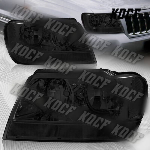 For 1999-2004 Jeep Grand Cherokee Smoke Housing Headlights W/ Clear Reflector - KOCF.com - Car Parts